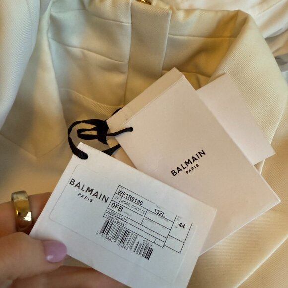 NWT Balmain Wool Mini Dress Jacket With Gold Tone Buttons Lapel Sz 44 - Picture 3 of 11